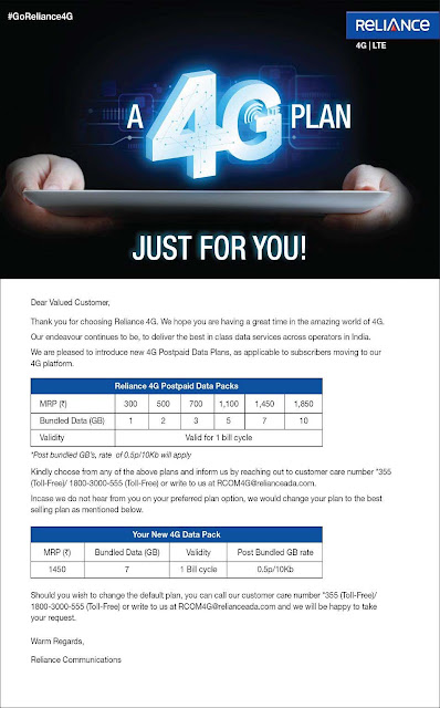 Reliance 4G Plans