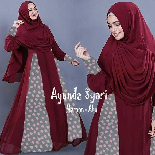 Jual Baju Muslim Gamis Syari Ayunda Maroon Abu Baru Baju
