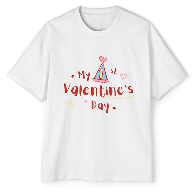 Men's Heavy Oversized T-Shirt With Red Playful My First Valentine's Day