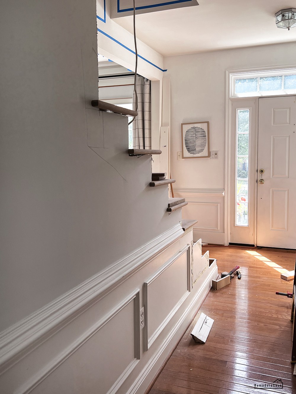 a modern white oak staircase in the making