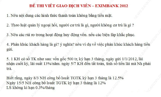 Đề thi viết tuyển Giao dịch viên – Eximbank