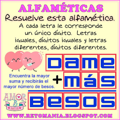 Desafíos matemáticos, Retos matemáticos, Problemas matemáticos, Alfaméticas, Criptoaritméticas, Criptograma, Criptosuma, Alfametic, Juego de letras, Suma de palabras