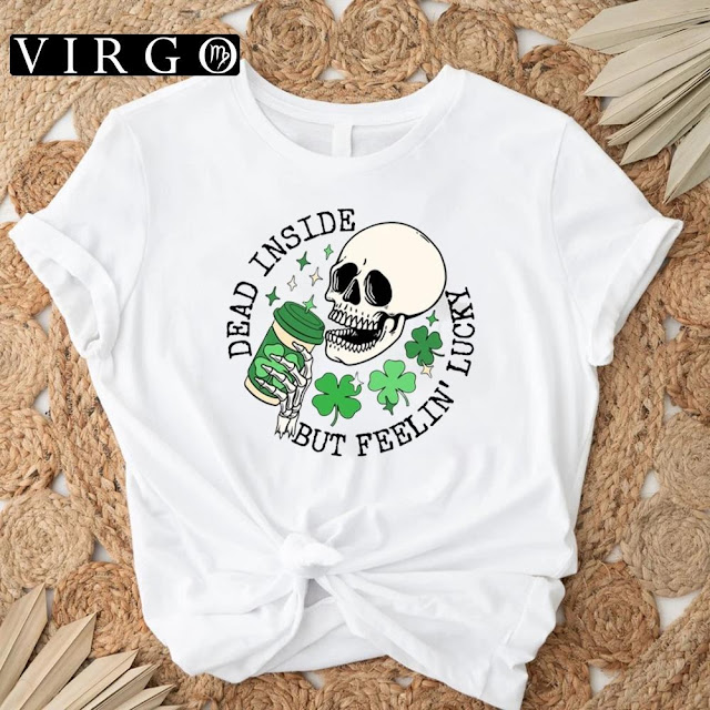Dead Inside But Feelin’ Lucky Skeleton St Patricks Day T-Shirts For Men