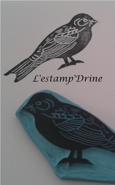 gravure sur gomme oiseau 