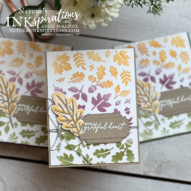 Stampin' Up! Abundant Beauty Leaves cards with Crumb Cake, Blackberry Bliss and Mossy Meadow card bases | Nature's INKspirations by Angie McKenzie