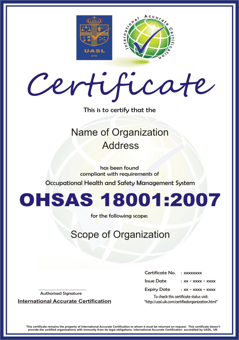 certificación ohsas 18001