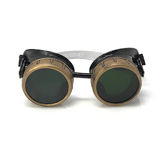 Steampunk goggles with compass design and colored lenses