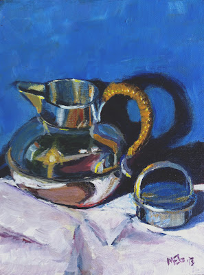 Acrylic painting of vintage chrome teapot