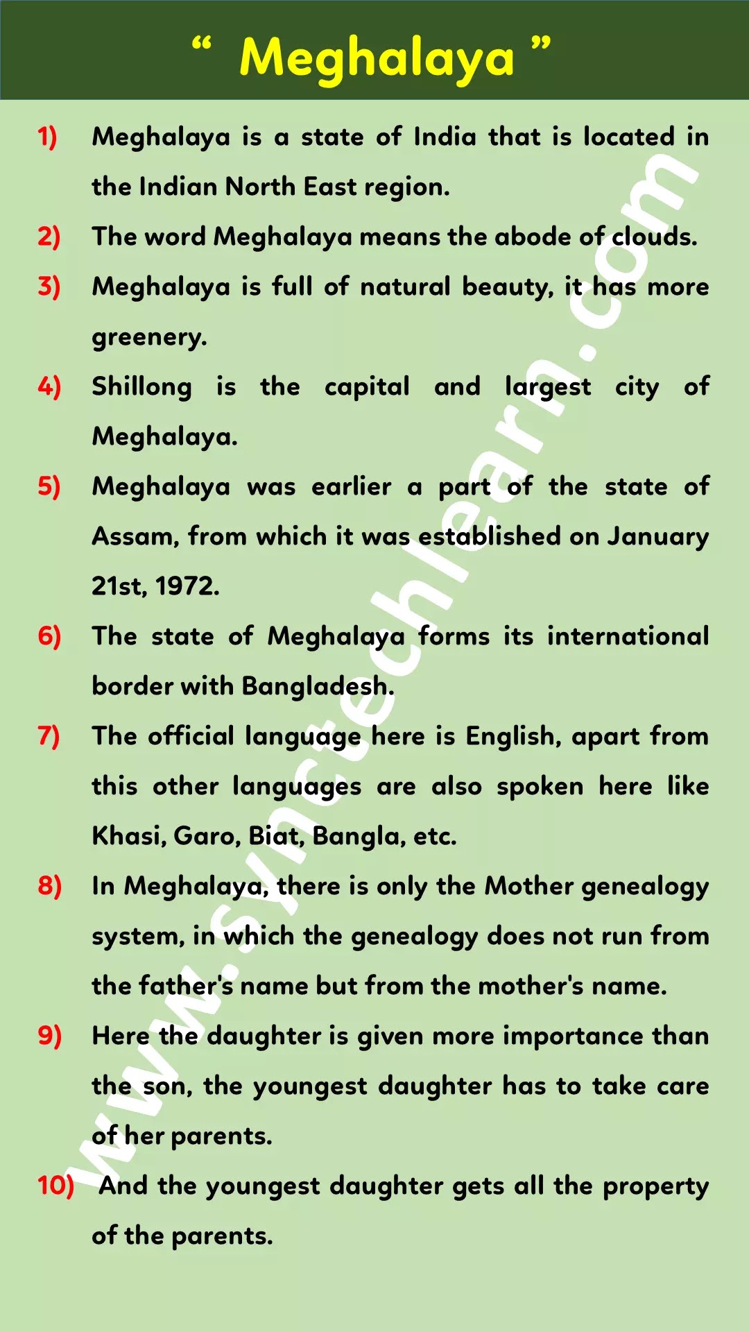 10 lines on Meghalaya in English