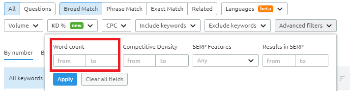 Long-tail Keywords SEMRush