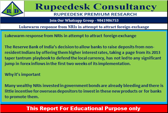Lukewarm response from NRIs in attempt to attract foreign exchange - Rupeedesk Reports - 26.07.2022