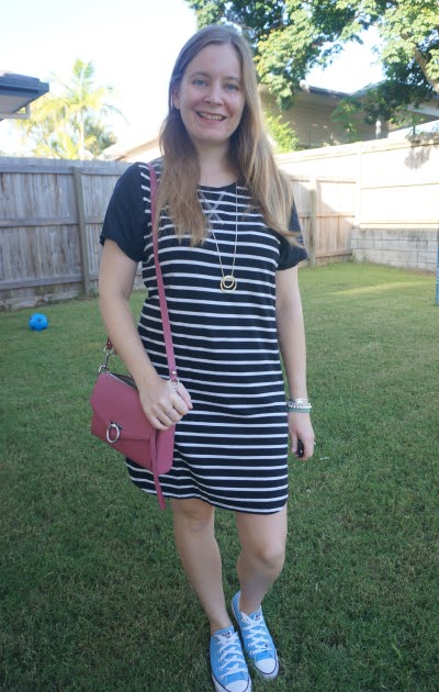 Crossbody Purse in Black with Red & White Stripes