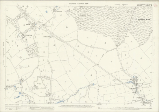 The 1898 OS map of the Mimmshall Wood area of North Mymms