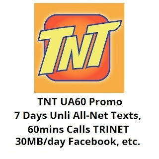 TNT UA60 : Unli All-Net Texts, 60mins Trinet Calls and 30MB/day Facebook for 7 Days