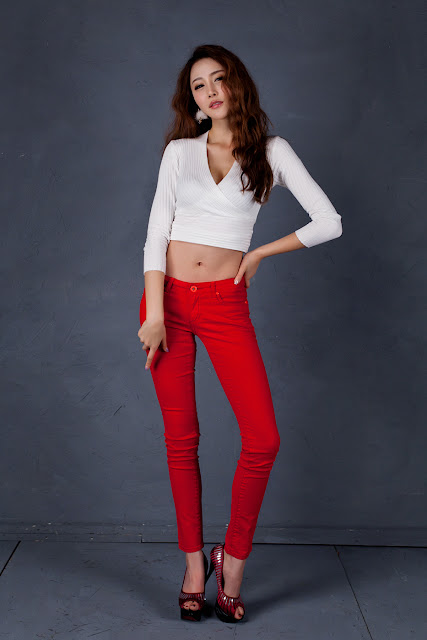 Eun Bin - Red Jeans and White Top
