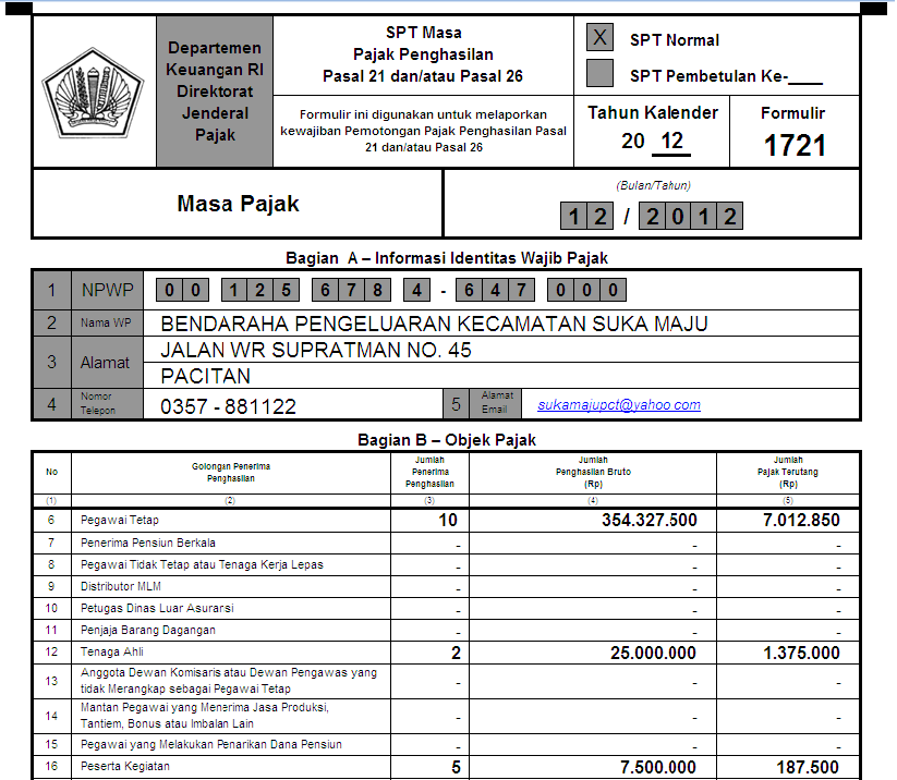 KP2KP Pacitan : Pelaporan SPT Masa PPh Pasal 21 Masa Pajak Desember ...