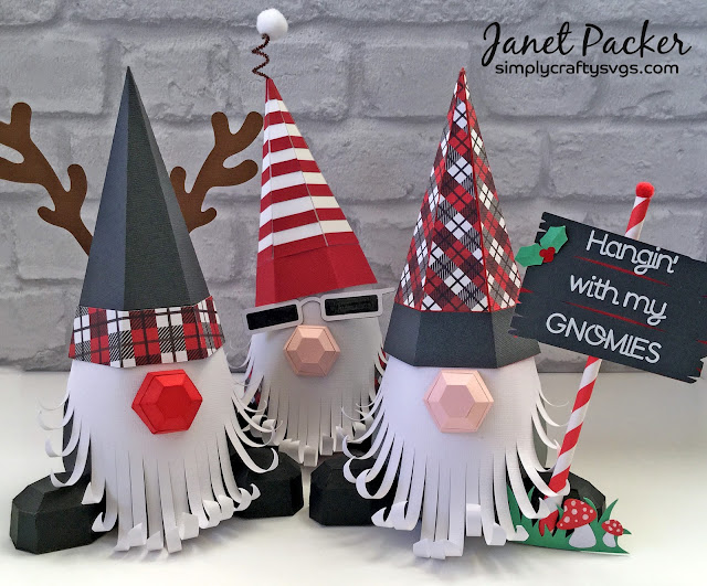 Christmas Gnomes from the Simply Crafty SVGs Gnome Box file by Janet Packer CraftingQuine.