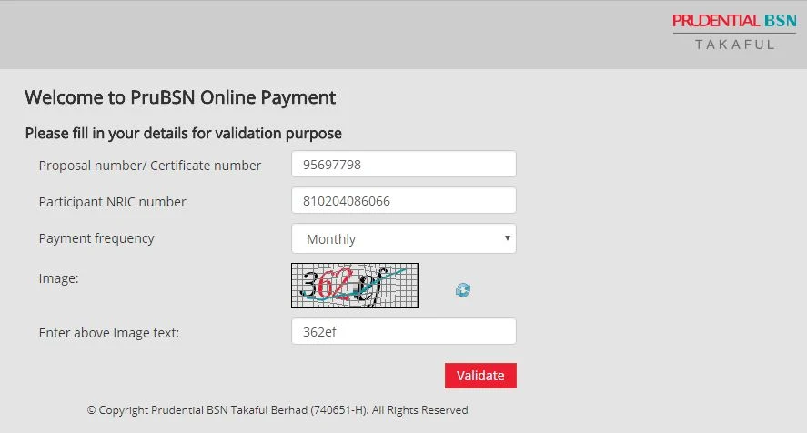 Cara bayar Insurans Prudential BSN Takaful secara online