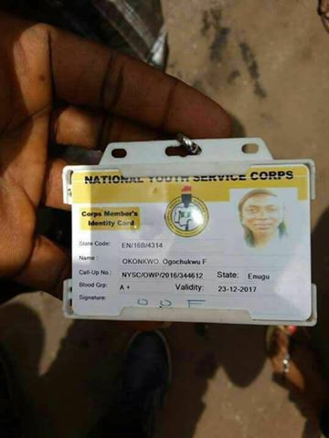 Photos: Corper Deployed To Enugu State Dies On Her Way