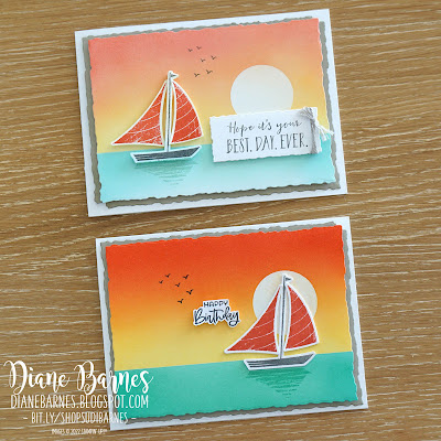 Handmade card with ink blended sunset yacht scene using Stampin' Up! Let's Set Sail stamps and bundle. Card by Di Barnes - Independent Demonstrator in Sydney Australia - stampinupcards - colourmehappy - stampinupaustralia - cardmaking - punch art