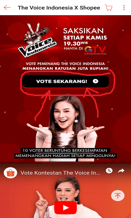Halaman Voting The Voice Indonesia di Shopee.