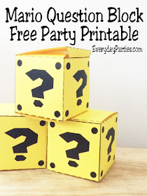 Get a great reward at your Super Mario birthday party with this printable Mario Question block.  This block party favor is great for a Arcade Video game party, 80s party, or Mario party.  It's simple to print and put together, plus it's big enough to add all your party favors inside.