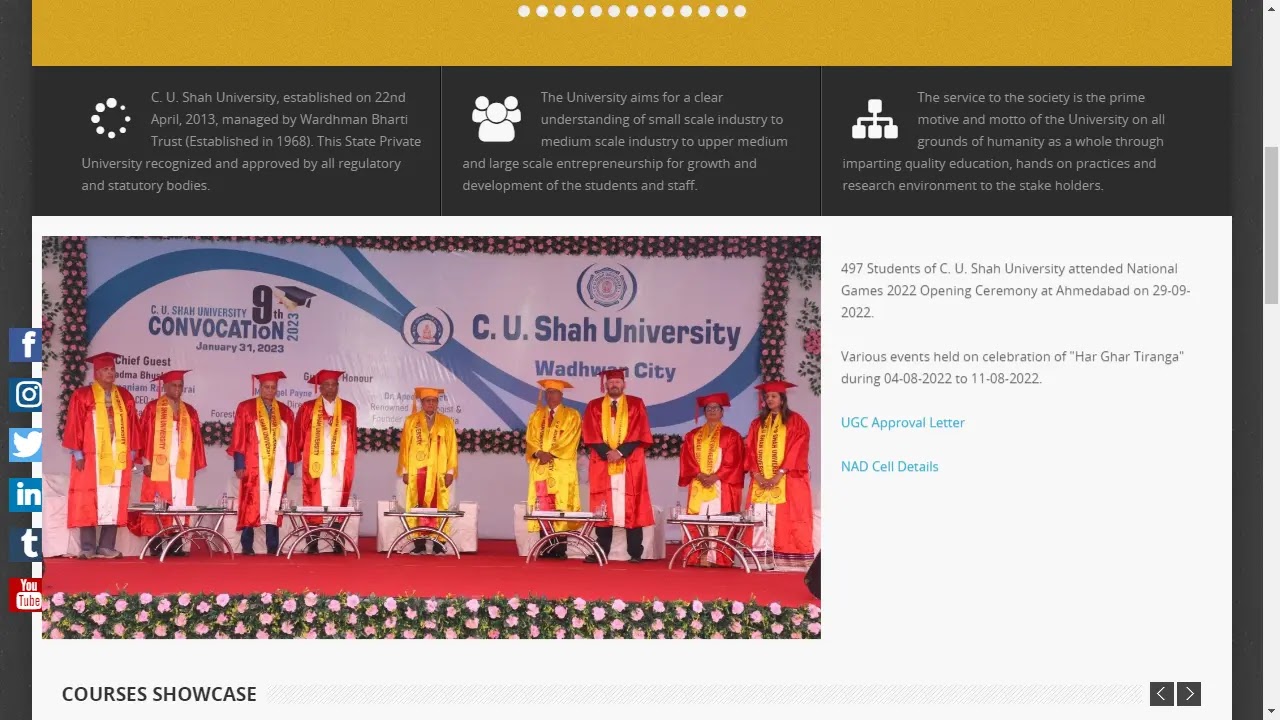 C. U. Shah University Course, Admission CURRENT_YEAR, Exam and Contact Information