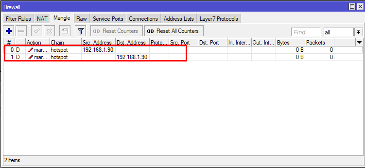 Mangle rule otomatis terbentuk dari incoming dan outgoing packet mark