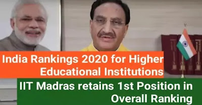 HRD Minister Nishank releases India Rankings 2020 for Higher Educational Institutions; IIT Madras retains 1st Position in Overall Ranking: Highlights with Details