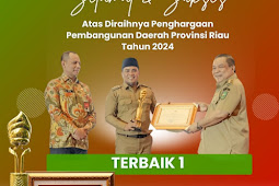Bupati Pelalawan Terima Penghargaan Terbaik I Pembangunan Daerah Propinsi Riau Tahun 2024 