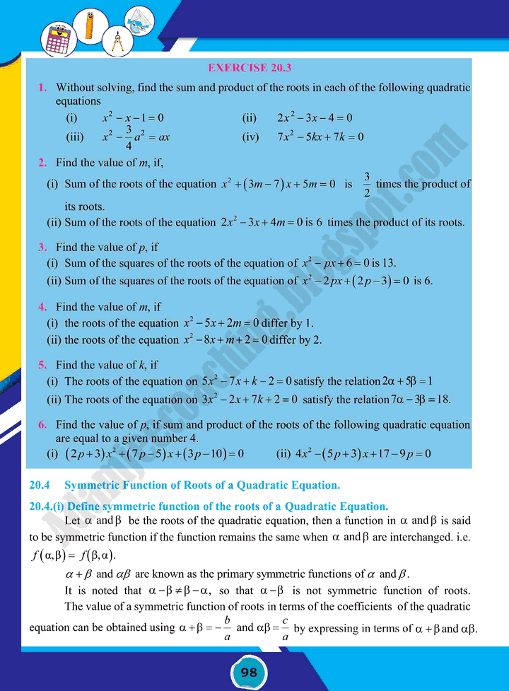 theory-of-quadratic-equations-mathematics-class-10th-text-book