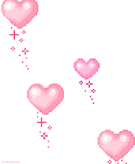 floating pixel art pink hearts