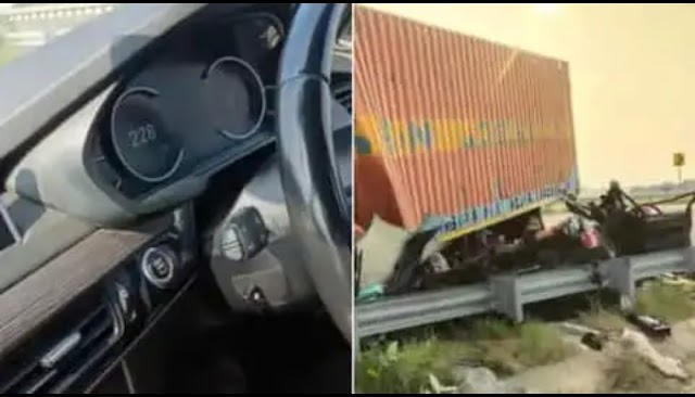 230 की स्पीड से दौड़ रही थी BMW, कंटेनर से भिड़ी ,शव को बोरे में भरकर ले जाया गया