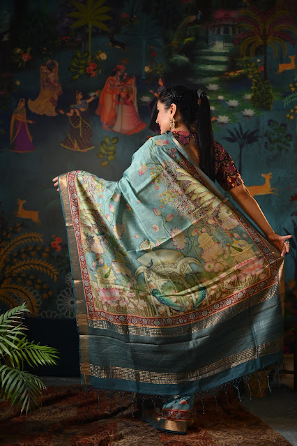 Wearable art. Digital print silk Chanderi saree