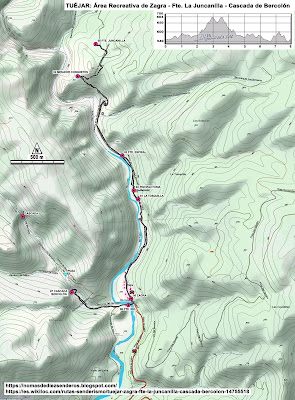 Mapa de la ruta Área Recreativa de Zagra - Fuente LaJuncanilla - Cascada de Bercolón