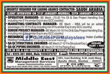 Urgently Required For a leading Aramco Contracting Company KSA Job Vacancies