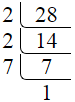 Prime factorization of 28 by division method.