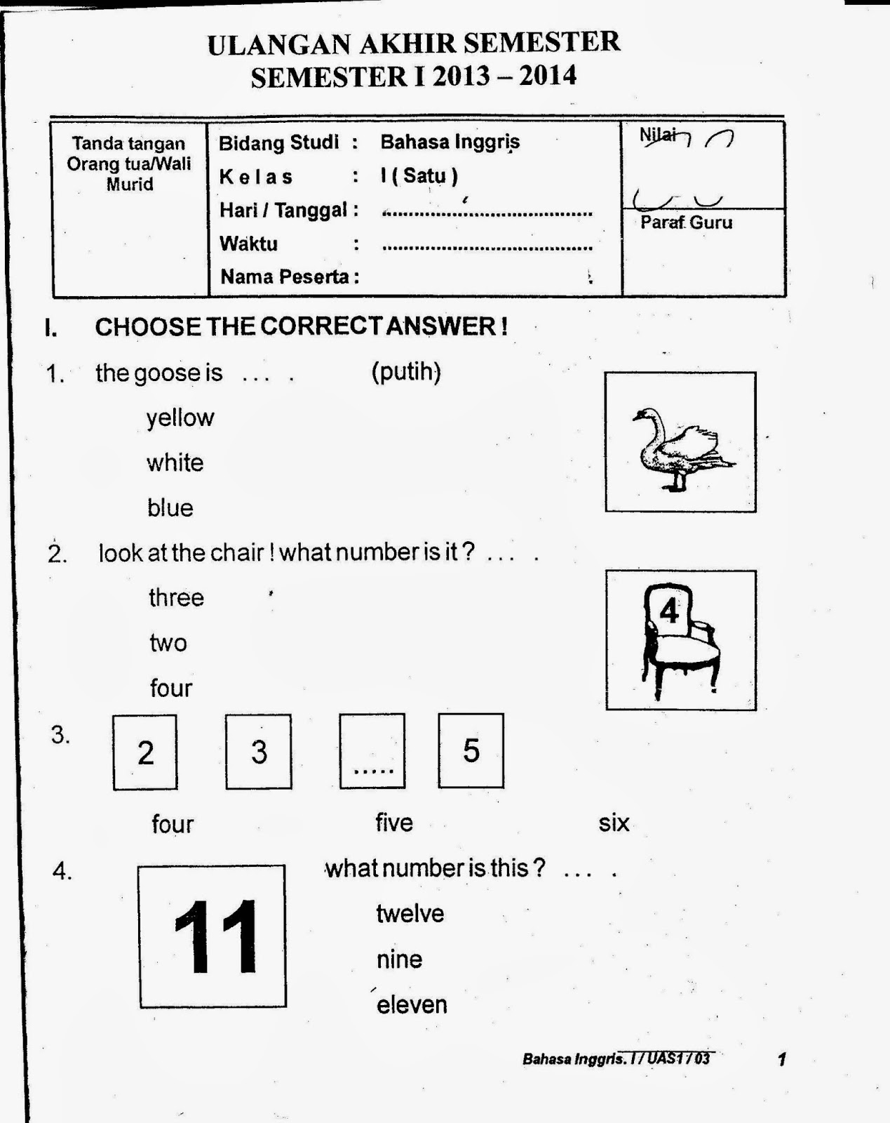 soal matematika kelas 1 sd semester 2 dan kunci jawaban soal uas matematika kelas 1