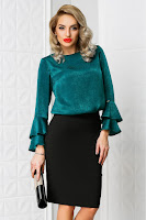 Bluza Moze Ramone verde smarald office cu volane