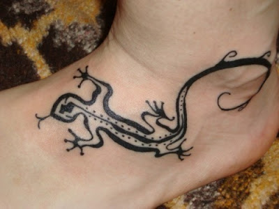 tribal lizzard tattoo in foot