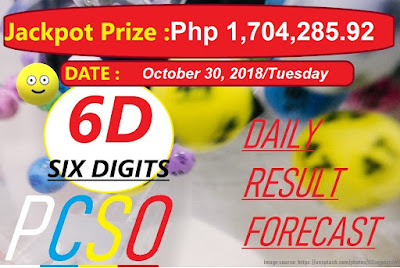 October 30, 2018 6D Six Digits Lotto Result
