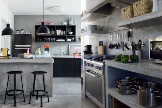 gambar inspiratif meja dapur cor dengan beton ekspos