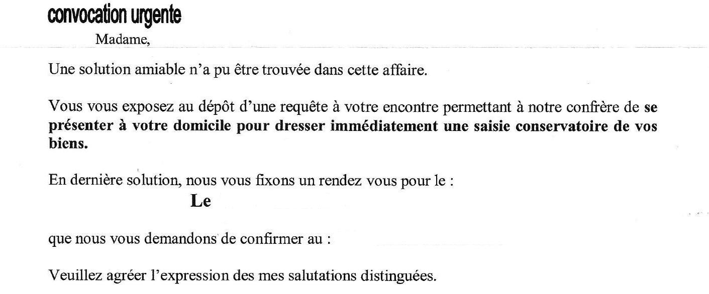 Lettre pour répondre à un huissier