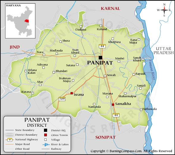 Panipat District Map, Haryana, India
