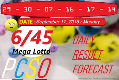 September 17, 2018 6/45 Mega Lotto Result 6 digits winning number combination