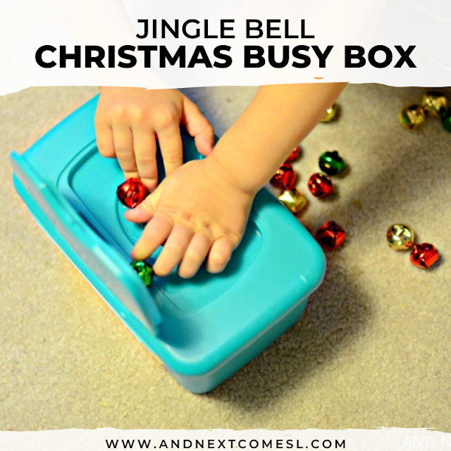 Preschool jingle bell activity and fine motor task box