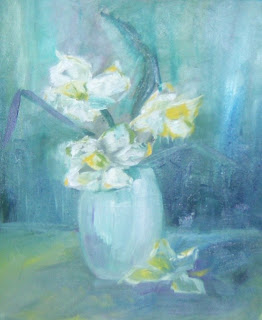 2010 Unique Painting Daffodils By.Agne Zakine,Flowerpot Motif, Oil Canvas Painting.