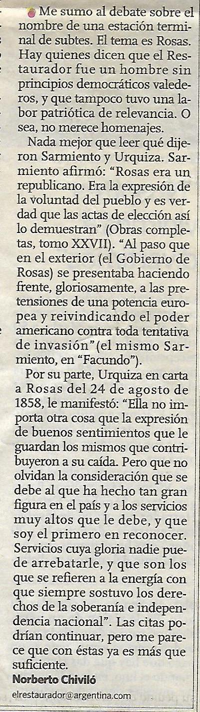 Sarmiento y Urquiza opinan sobre Rosas