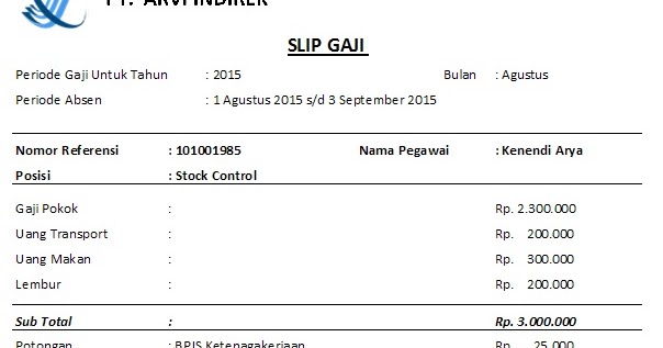 Contoh Slip Gaji Dengan Potongan Jamsostek - Ternyata 