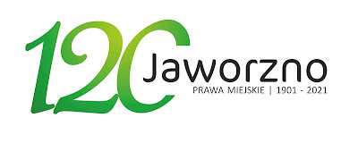 Logo z napisem 120 w kolorze zielonym i Jaworzno prawa miejskie 1901 2021 w kolorze czarnym